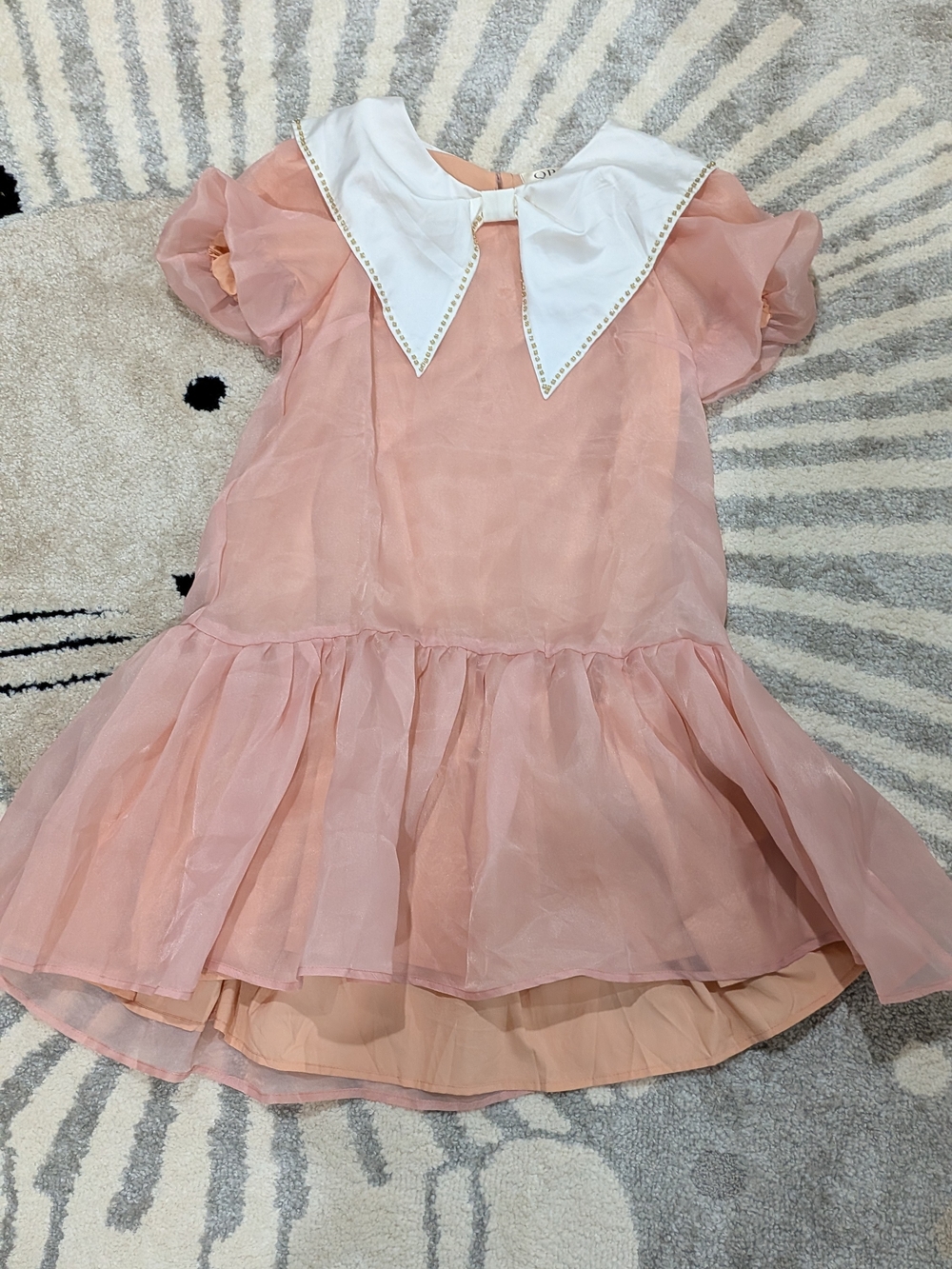 Sweet Peach Organza Mini Dress with Oversized Beaded Collar